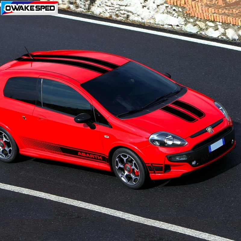 Car Hood Bonnet Sport Sticker For-Fiat Punto Auto Engine Cover Stripes Auto Body Decor Vinyl Decals Exterior Accessories (3)