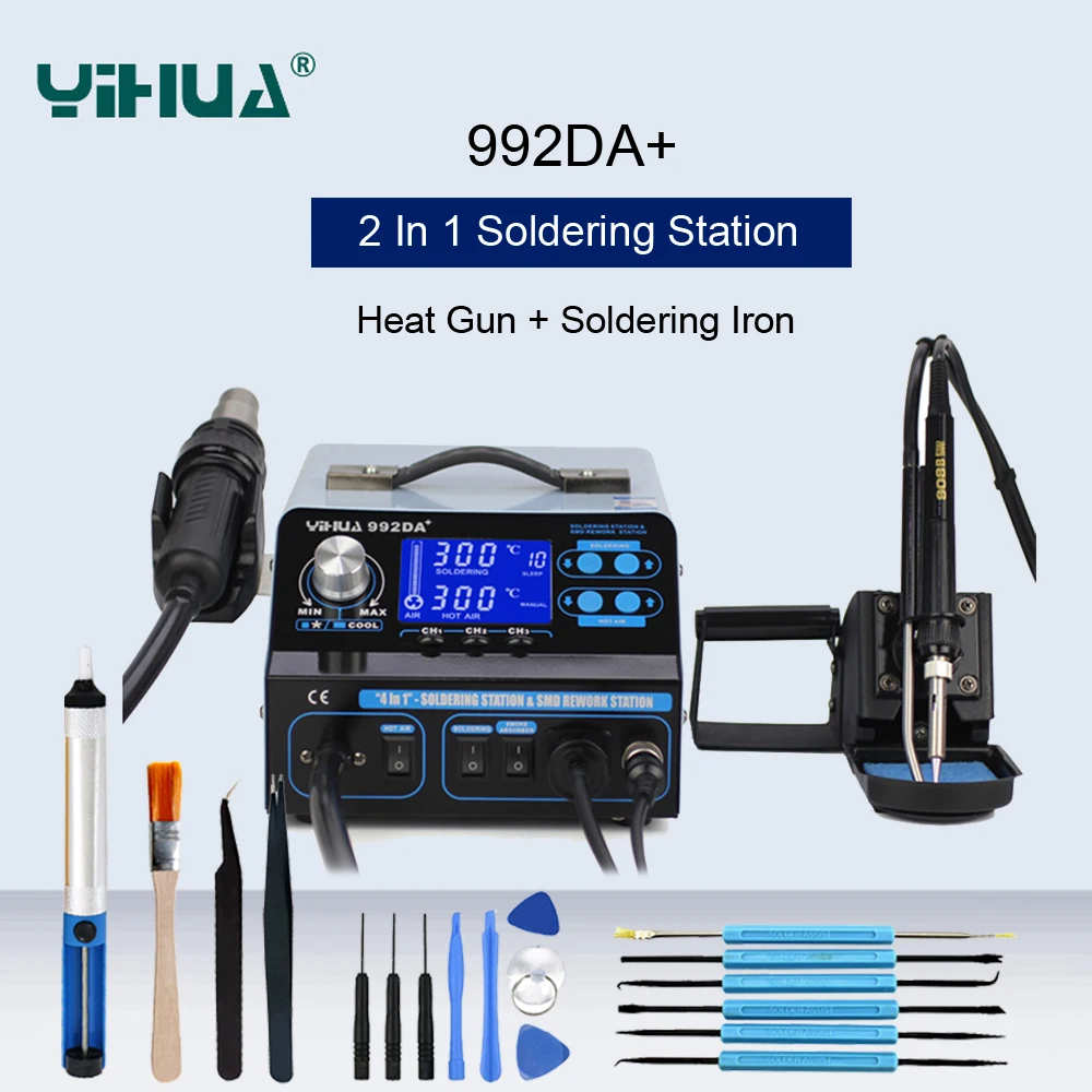 Паяльная станция YIHUA 992DA + с ЖК дисплеем и функцией горячего воздуха|Электрические