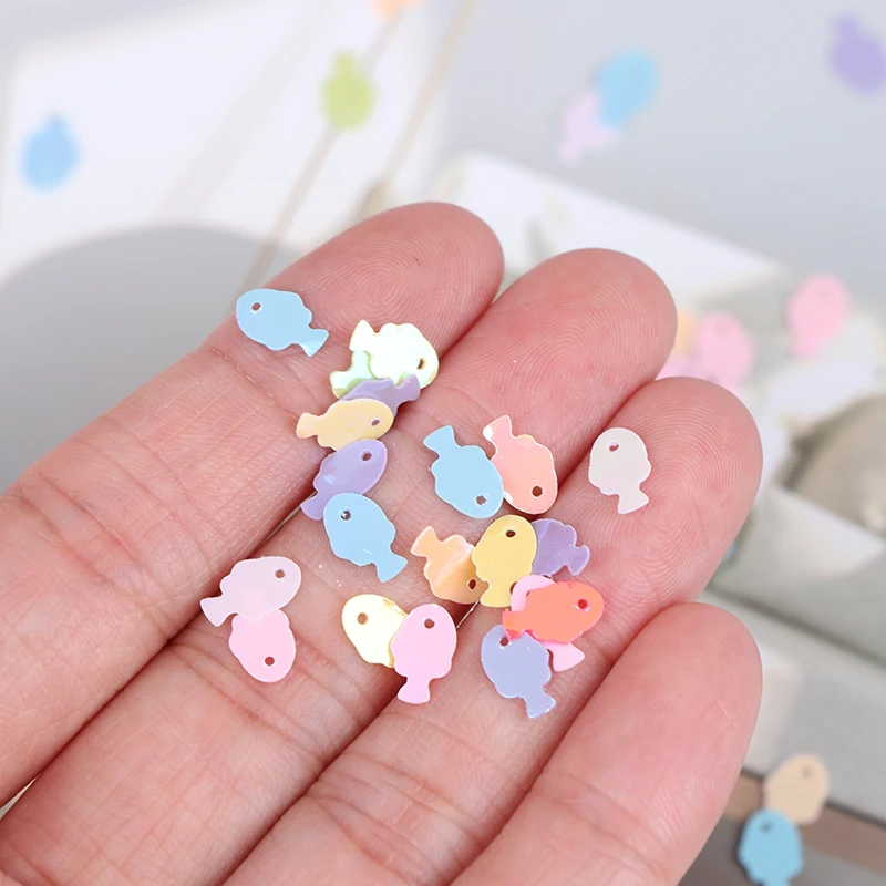 10 г/пакет красочные рыбки блестки DIY Slime материал блестки Lentejuelas фитинги для рукоделия ремесло бижутерия 6*8 мм