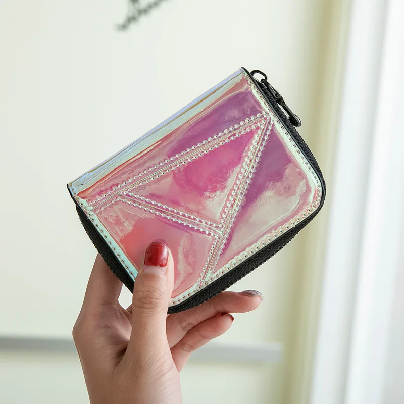 New Laser Card Holder Bag Women Card Wallet Girl Multi-card Card Holder Zipper Coin Purse Lanyard Holographic Wallet Women Purse