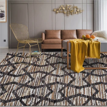 

Carpets for Living Room Rugs European and American Modern Carpet Light Luxury Tan Geometric Line Carpet Soft Coffee Table Mat