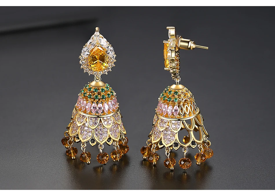 LUOTEEMI этнические индийские Jhumka Jhumki висячие серьги из бисера для женщин Свадебные вечерние серьги с кисточками Brincos Femme Рождественский подарок