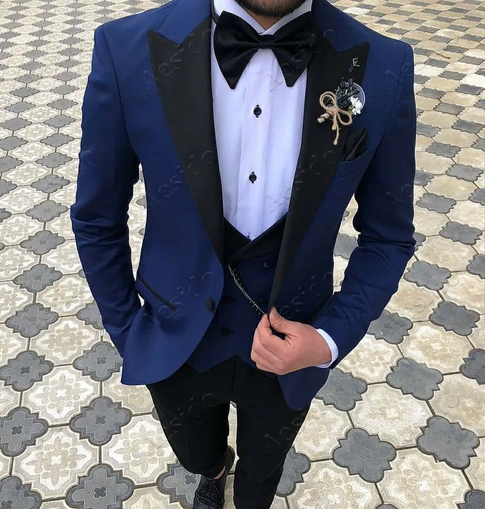 Повседневный мужской костюм, приталенный комплект из 3 предметов, смокинги для выпускного вечера, двойные приталенные Пиджаки для свадьбы, мужские(Блейзер+ жилет+ брюки