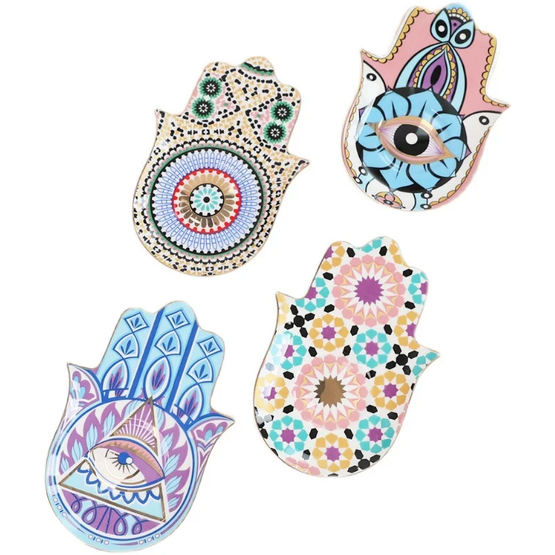 Ceramic Dish coffee cup tray Decorative Hamsa Hand Plates Storage Tray Key storage disc
