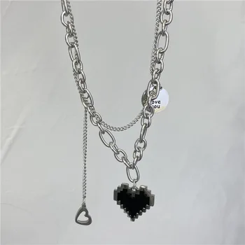 Fashion Women Pendant Necklaces Fine Double Link Chain Metal Heart