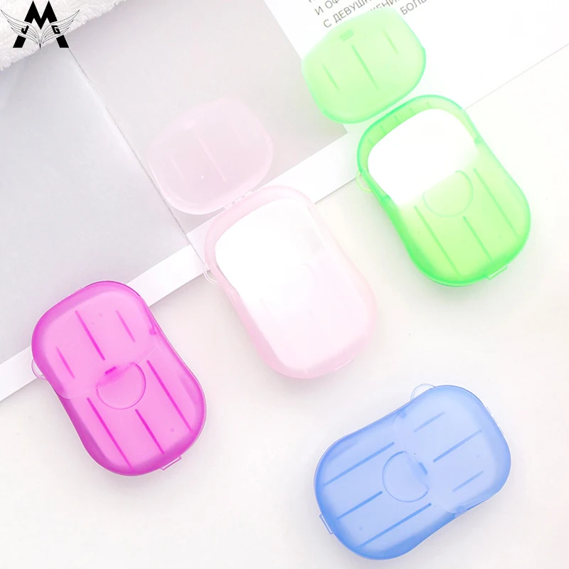 

MeiJiaG 20pcs/box Travel Disposable Soap Tablets Boxed Portable Hand Sanitizer Small Soap Tablets Mini Soap Paper Dish Tray