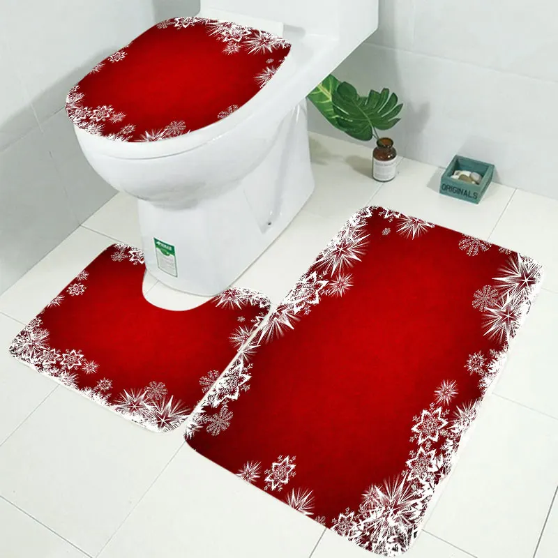 10 видов Рождественская задняя капля Снежный принт Водонепроницаемая занавеска для ванной комнаты занавеска для ванной унитаза коврик набор нескользящих ковриков - Цвет: RS004 3pcs Mat set