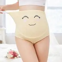 High Waist Belly Support Pregnant Women Underwear Cartoon Face Pattern Panties Breathable Cotton Adjustable Maternity Underwear - Цвет: Yellow