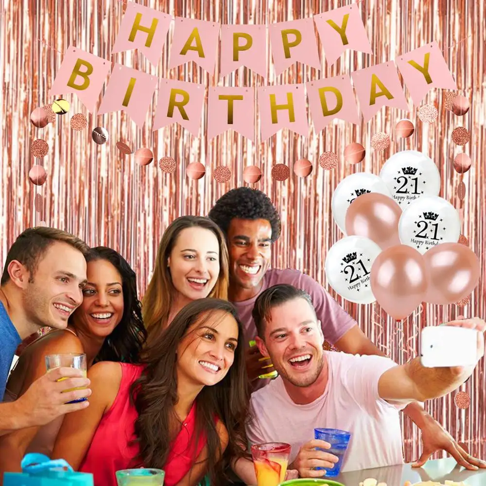 QIFU Rose Gold 21st Birthday Decor Set 21 Years Old Party Supplies 21 Birthday Balloons Banner Happy Birthday Party Decor Adult QIFU Rose Gold 21st Birthday Decor Set 21 Years Old Party Supplies 21 Birthday Balloons Banner Happy Birthday Party Decor Adult