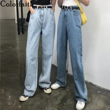 Colorfaith женские джинсы на молнии Прямые бойфренды корейский стиль высокая Талия Длинные брюки дамы винтажные синие джинсы J3658