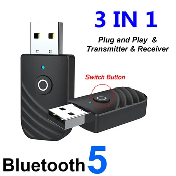 

3 In 1 Dongle Accessories Music Portable TV Car Audio Receiver Wireless Bluetooth 5.0 Transmitter Mini LED Indicator USB Adapter