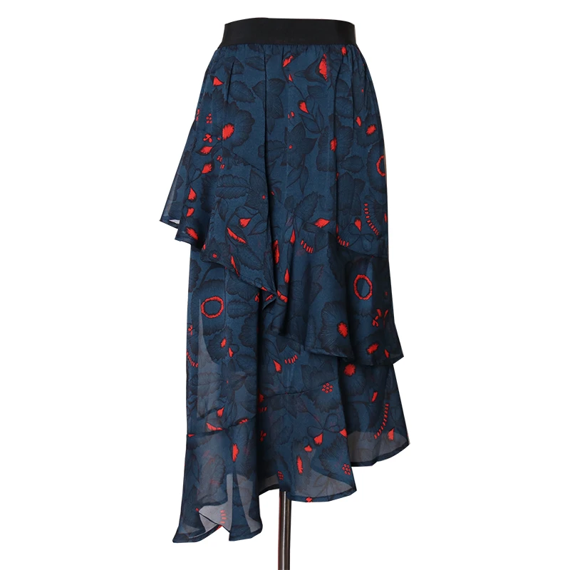 TWOTWINSTYLE шифоновая юбка с цветами Женская эластичная высокая талия драпированная Асимметричная миди юбки Женская Весенняя модная одежда
