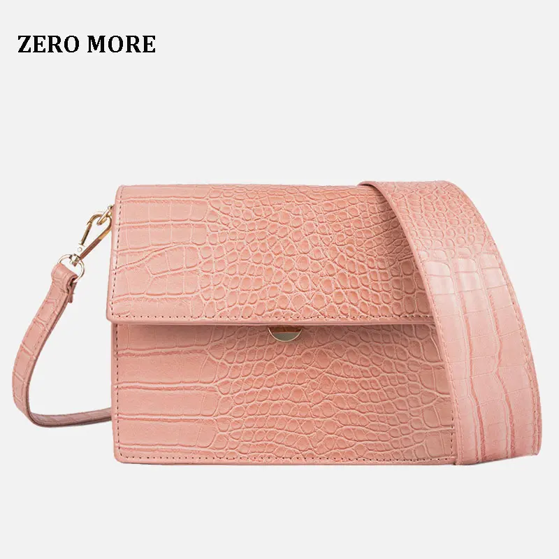 

ZERO MORE Female Stone Pattern Shoulder Messenger Bags 2019 New Women Design Wide Strap Solid Handbags Ladies Casual Hasp Bag