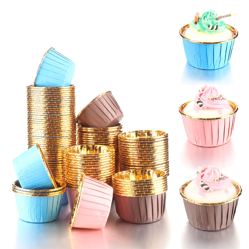 Gold Paper Cake Liner Case Wrapper Muffin Baking Cup 50Pcs Party Decor M9L7 