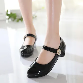 

New Princess Shoe White Leather Big Kids Little Girls Dress Party High Heels Wedding Children Shoe 4 5 6 7 8 9 10 11 12 13 Years