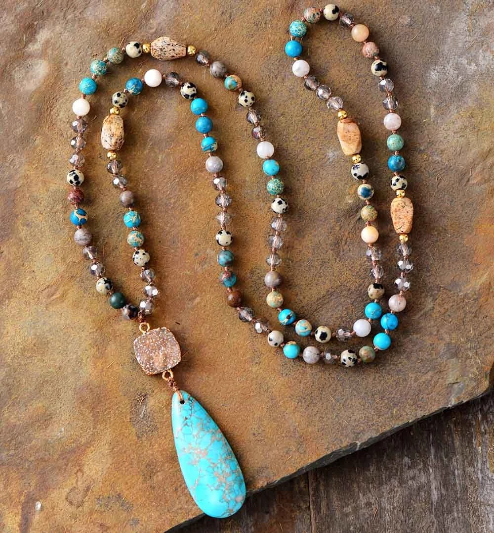 Collar largo con piedras naturales y cristales para mujer, colgante en forma de cadena de cuentas, para Yoga, triangulación de envíos| Collares colgantes| - AliExpress