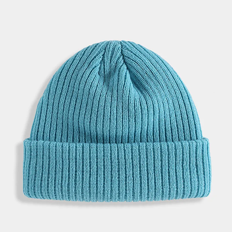 Зимние шапки, одноцветная шапка в стиле хип-хоп, шапка с черепом, уличная вязаная шапка, мягкая, для женщин и мужчин, акриловая, унисекс, повседневная, однотонная, тыква, теплая шапка с дыней - Цвет: Water Blue