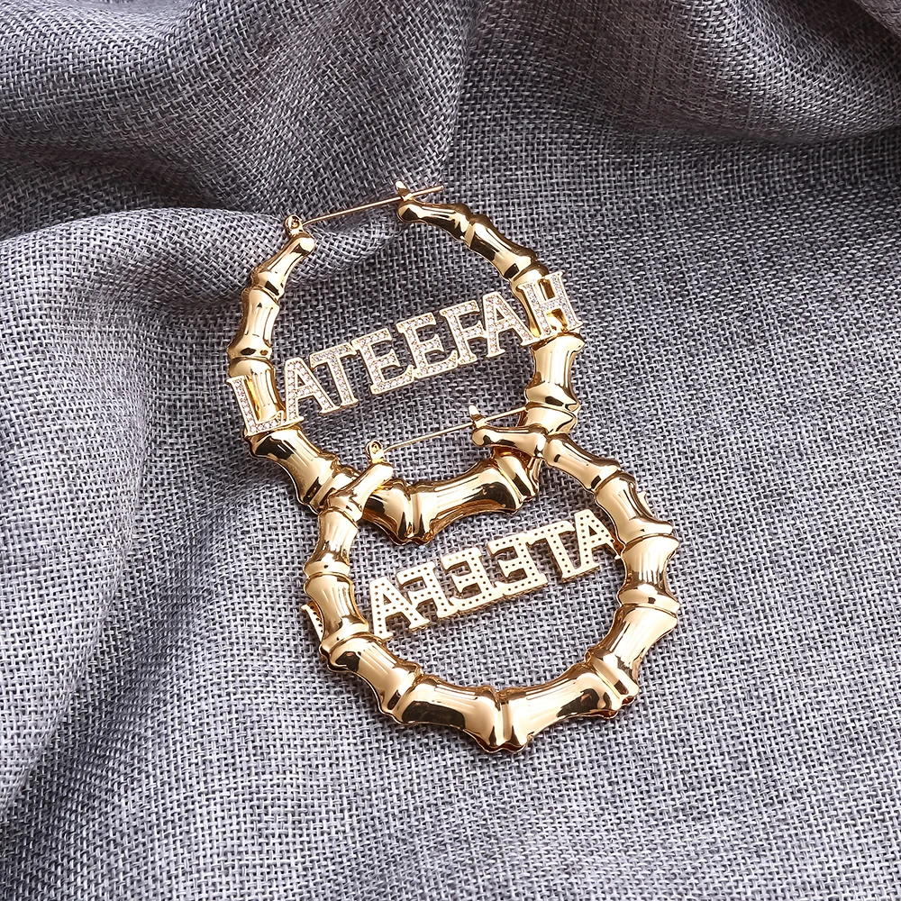 Lateefah 70mm Hiphop Sexy Bamboo Earrings Customizable Customize Name Earrings Bamboo Style Custom Hoop Earrings With Statement