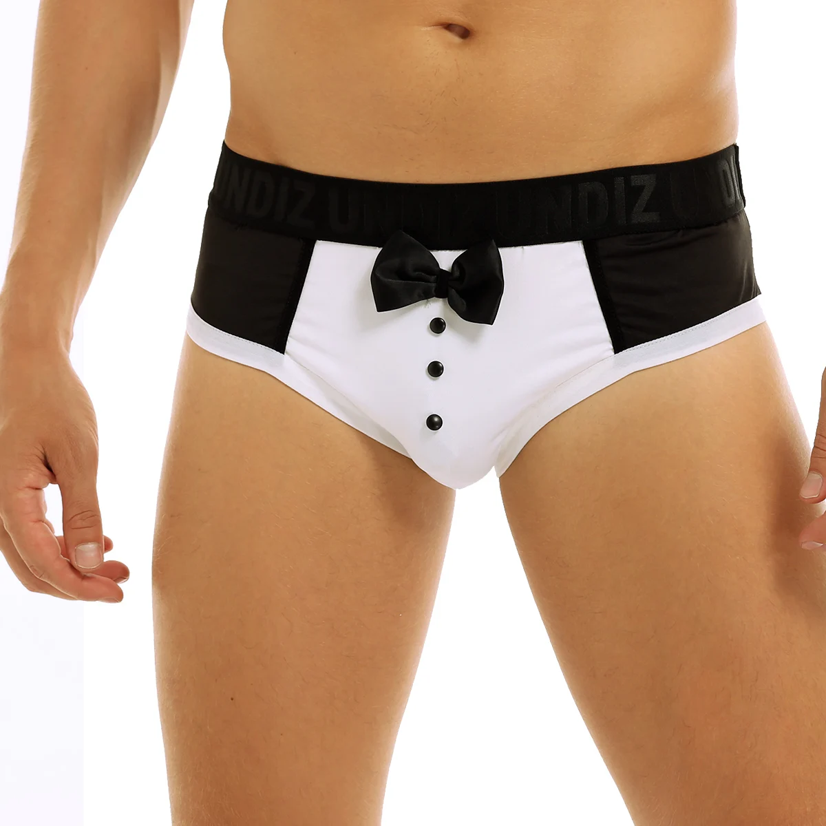 

Mens Novelty Tuxedo Underwear Soft Color Splice Panties Cute Bow Tie Underepants Waiter Role Play Costumes Erotic Lingerie Brief