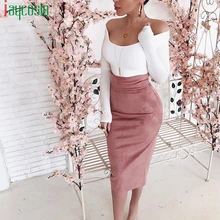 Женская юбка-карандаш с высокой талией, дышащая, однотонная, тонкая, офисная, повседневная, Женская юбка, модная, размера плюс, большие бедра, вечерние, до колена