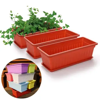

3Pcs Balcony Garden Flower Bonsai Bowl Nursery Basin Planter Imitation Rectangular Vegetable Flower Planter Resin Planting Pot