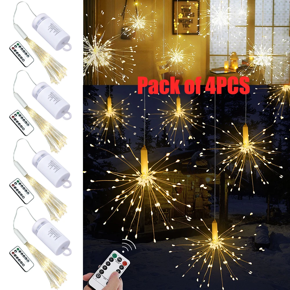 

4Pcs Remote control Waterproof Firework light LED Copper Wire Strip String Light For Wedding Decor LED Christmas Fairy Light D20