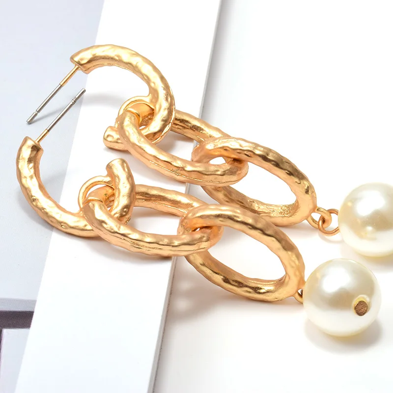Новые висячие жемчужные блестящие цепочки золотые металлические висячие серьги ZA модные длинные Pendientes ювелирные аксессуары для женщин
