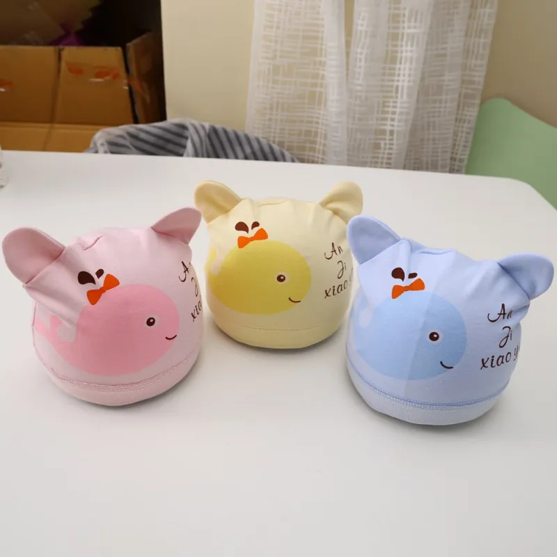 Spring Summer Autumn Infant Newborn Baby 0-6M Hat 3 Colors Cute Soft Cotton Comfortable High Quality Cartoon Letter Pattern Hats | Детская