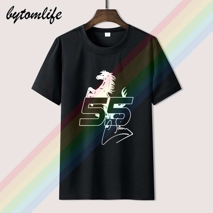 Carlos Sainz Ferrari Summer Print Black T Shirt Clothes Popular Cotton Tees Amazing Short Sleeve Unique Men Tops | Мужская одежда