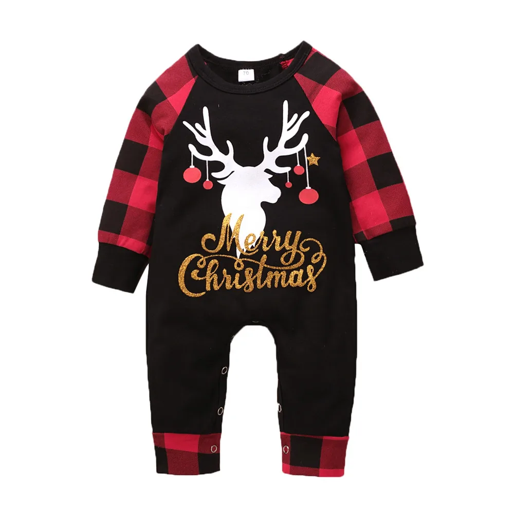 

0-18M Baby Boys Long Sleeve Jumpsuit Autumn Christmas Elk Letter Print Stitching One Piece Xmas Casual Long Rompers