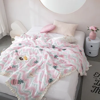 

Pink,white pineapple Luxury High Quality cotton Sofa Blanket Soft Bedspread Bed sheet/Linen