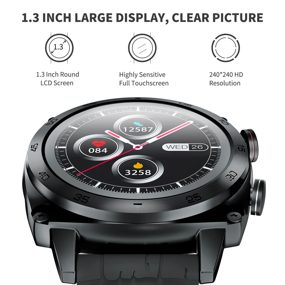 Cubot C3 Smartwatch 2020 1.3 inch Waterproof 5ATM Heart Rate Monitor Sport Touch Fitness Tracker Smart Watch for Men Android IOS