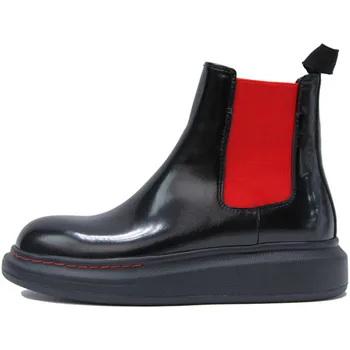 

Combat Boots Women Leather Shoes Woman Ankle Zapatos De Mujer Platform ботинки женские Black обувь женская Flat Boots Pink Red