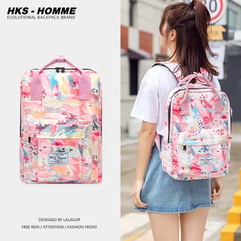 

2020 Canvas Women Backpack Schoolbag Printing Cute School Bag Bagpack for Teenager Girls 14 15.6 inch laptop bag pink waterproof
