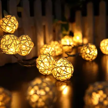 

2.3m 20LED Rattan Ball Light Environmental Protection String Garland Battery Box Energy Saving Household Decor Ornament