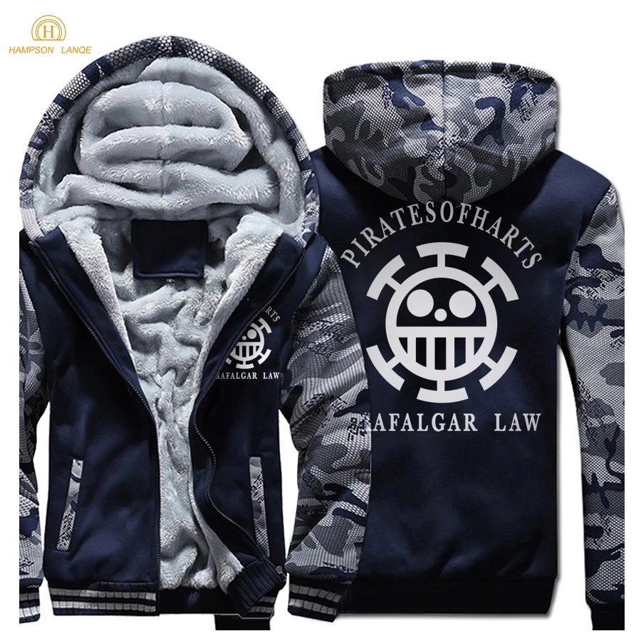 2020 Winter Warm One piece Luffy Trafalgar Law Print Sweatshirts Men Plus Size Zipper Hoodies Harajuku Men's Coat Jacket Cosplay | Мужская