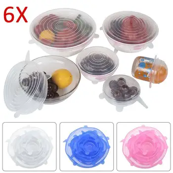 

CellDeal 6PCS Silicone Stretch Lids Universal Silicone Food Wrap Bowl Pot Lid Silicone Cover Pan Cooking Kitchen Accessories