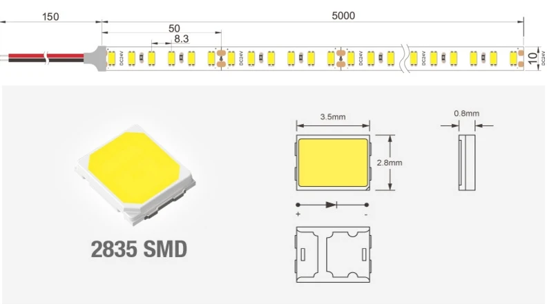 [Seven Neon]DC24V 21W 160led/M White/Warm white/nature white high brightness led SMD 2835 flexible led smd strip
