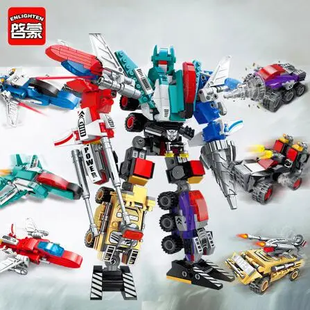 

498pcs Enlighten Mecha 6IN1 1412 War Transformation Robot Vehicle Plane car DIY Building Blocks Brick Kit Toys For Children Gift