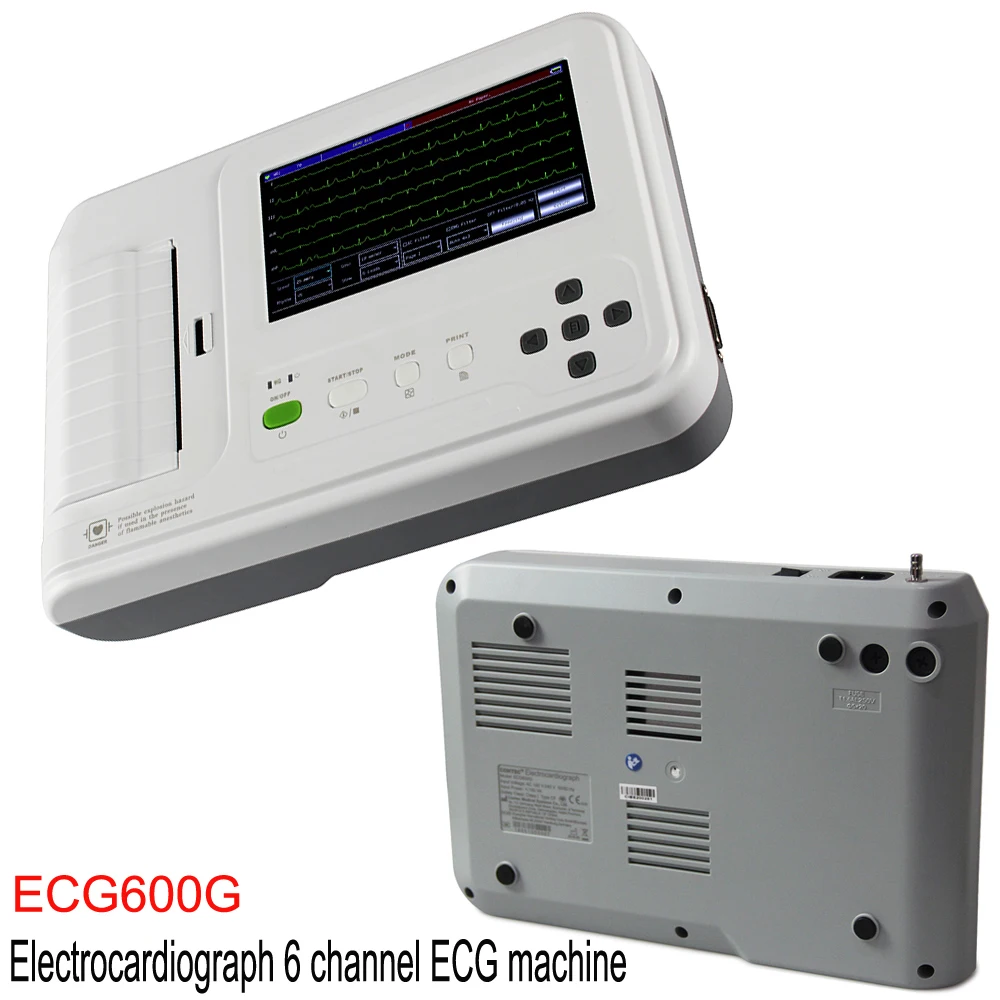 ECG600G ECG Machine 7" Touch Screen Digital Elektrokardiograph 6 Channels 12 Lead USB EKG Monitor Thermal Printer PC Software