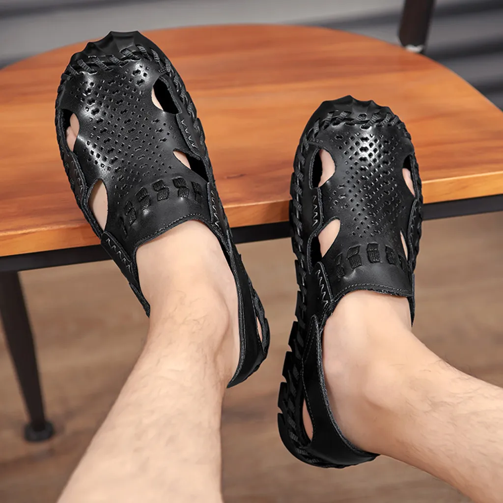 Новые летние мужские сандалии г. Пляжная Мужская обувь для отдыха высококачественные сандалии из натуральной кожи мужские сандалии большой размер#373