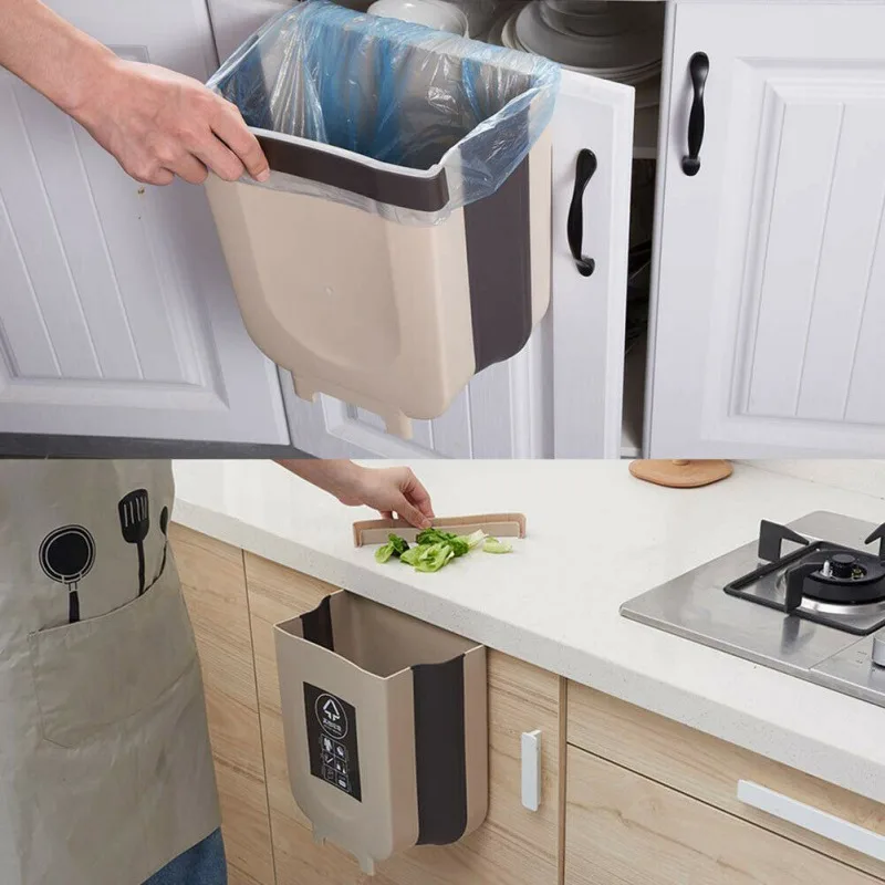 Cabinet Hanging Trash Can Kitchen Wardrobe Door Cupboard Folding Waste Bin Bag Kitchen Cabinet Container Waste Bin Garbage Box