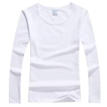 

2020 WOMEN NEW Long-sleeved women's round neck blank T-shirt solid color combed Lycra cotton Slim casual wild bottoming
