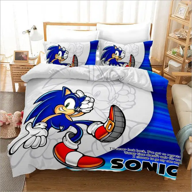 Anime 3D digital printed home textile 4-piece set of sonic electric kid animated bedding
