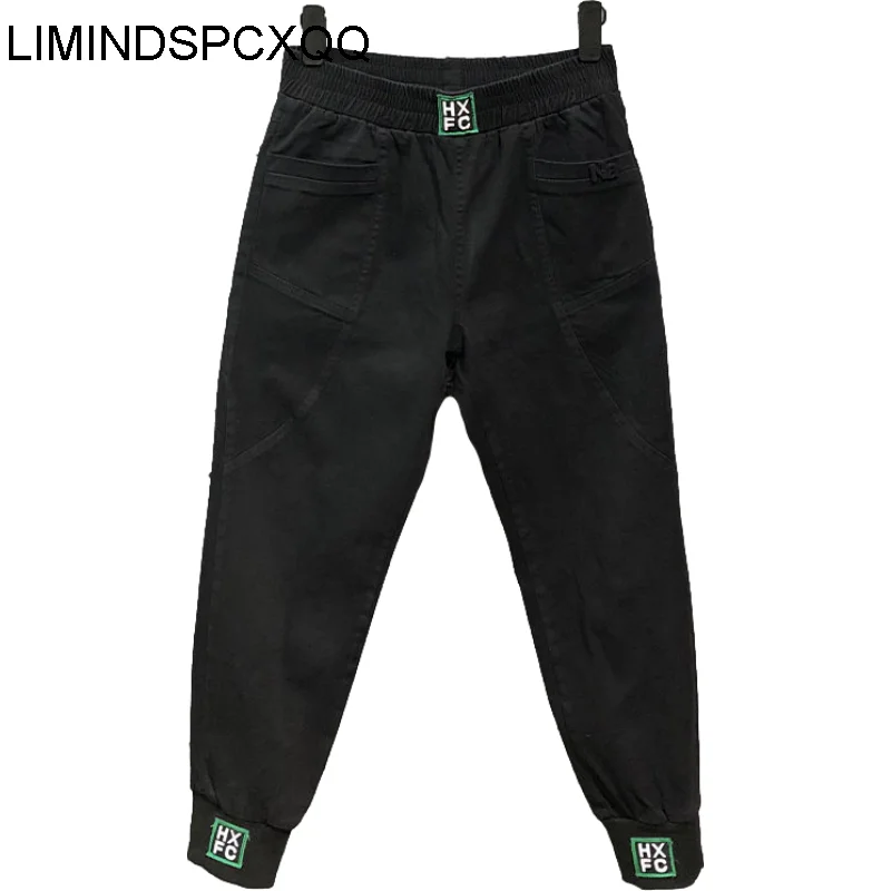 Spring Summer Korea Fashion Women Elastic Waist Loose White Jeans Allmatched Casual Cotton