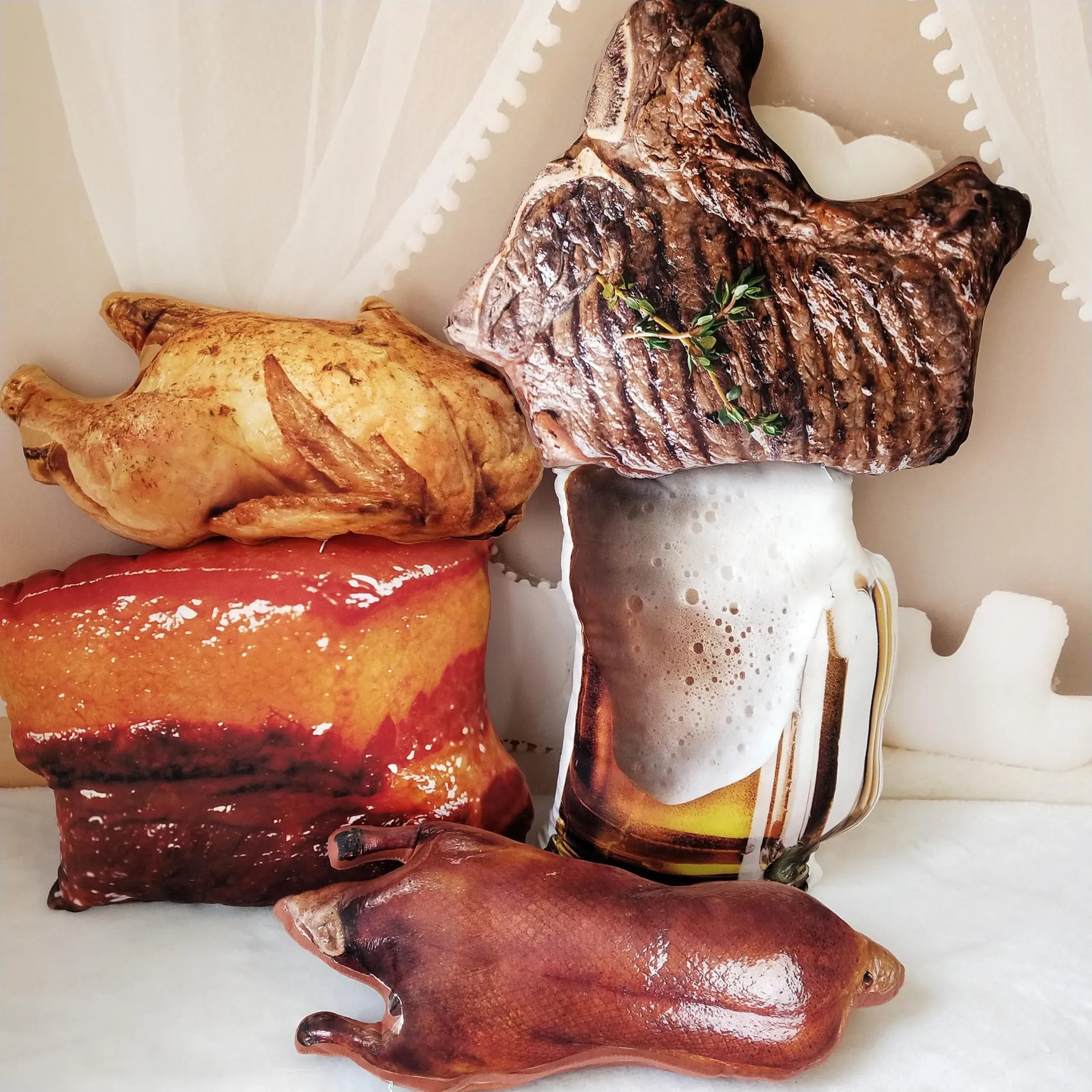 

Model Beer Barbecue Steak Grilled Chicken Duck Pillow Snacks Back Cushion Spoof Creative Gifts a Pieces of Hair Wholesale Manufa