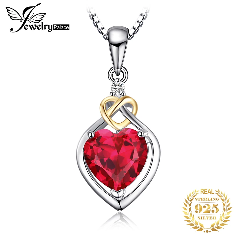 

JewelryPalace Love Knot Heart 2.5ct Created Red Ruby Anniversary Pendant 925 Sterling Silver 18K Yellow Gold Without a Chain