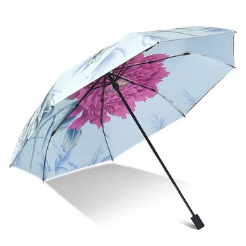 

UPF>50+ 8K Color peony sunscreen umbrella anti-ultraviolet double layer small fresh rain and rain dual-use umbrella women