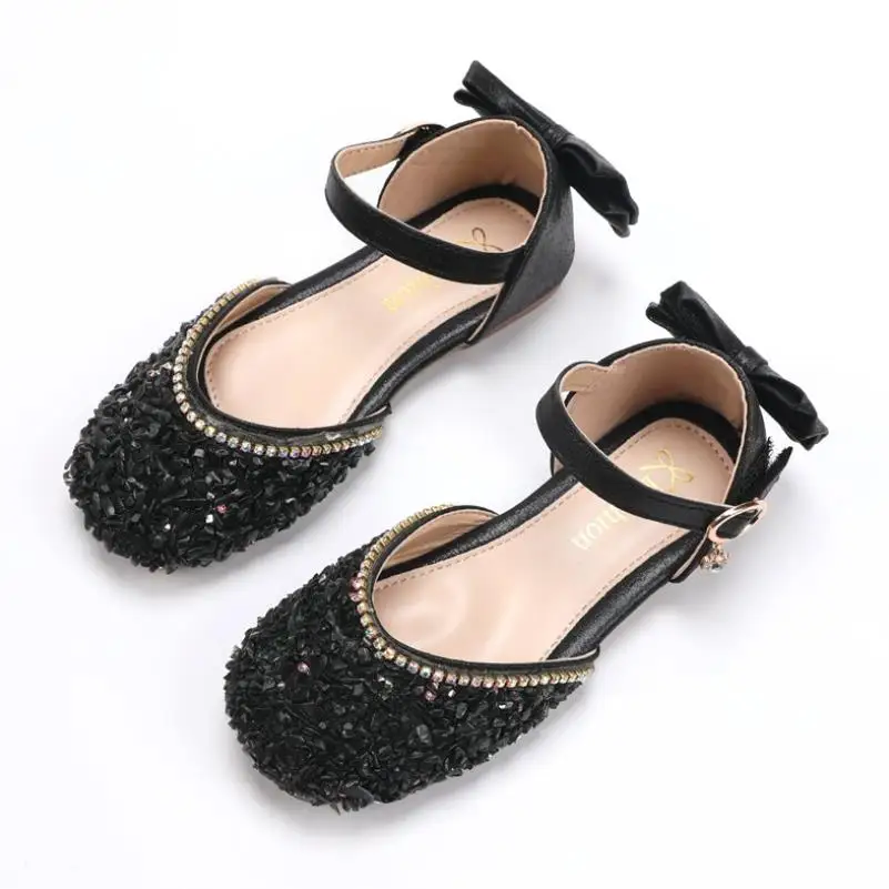 

Hot Girls Sandals Sequins Dance Kids Sandals Children Flat Heel Princess Shoes Glitter Party Dress Wedding Sandals Size 21-36