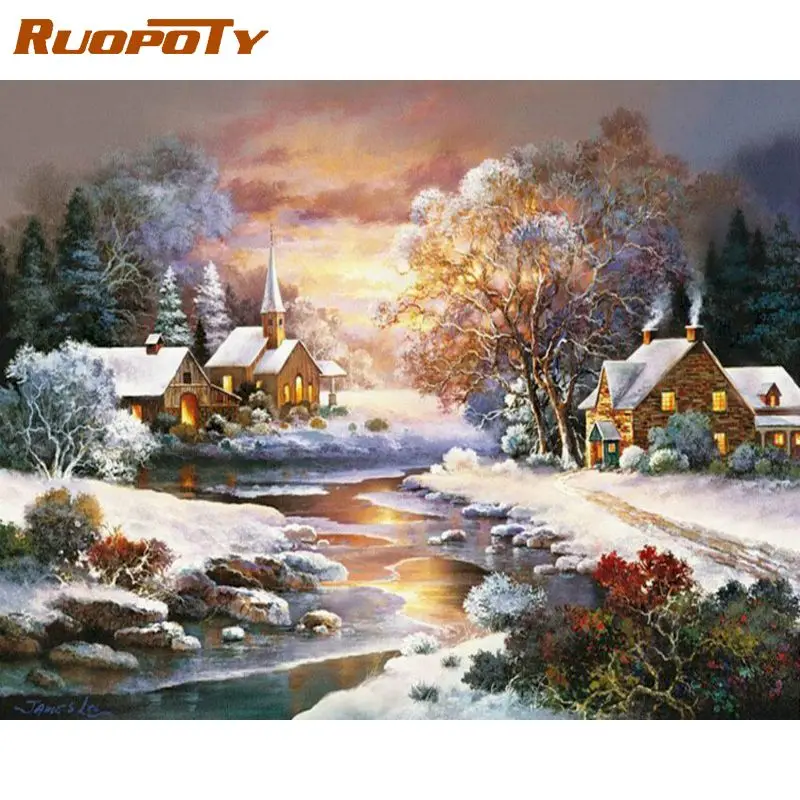 

RUOPOTY Dusk Landscape DIY Painting By Numbers Kit Canvas Painting Wall Art Picture Coloring By Numbers For Home Decor